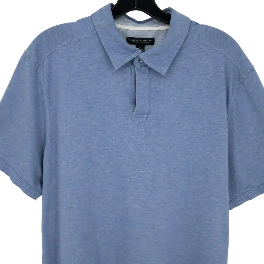 Banana Republic Polo Shirt Mens XL Blue Fitted Pima All Cotton Knit Preppy